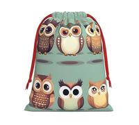 Longzehao Cartoon Owls Cute Print Drawstring Gift Bags For Christmas,Holiday Gift Wrapping Bag Assorted Sizes