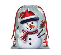 Longzehao Christmas Happy Snowman Print Drawstring Gift Bags For Christmas,Holiday Gift Wrapping Bag Assorted Sizes