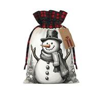 Longzehao Christmas Snowman 1 Print Christmas Drawstring Linen Present Bag, Christmas Wrapping Bags, Xmas Goodie Bags