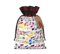 Longzehao Colorful Music Notes Print Christmas Drawstring Linen Present Bag, Christmas Wrapping Bags, Xmas Goodie Bags