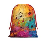 Longzehao Colorful Music Notes Print Drawstring Gift Bags For Christmas,Holiday Gift Wrapping Bag Assorted Sizes