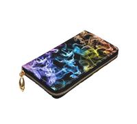 Longzehao Colorful Smoke Print Premium Leather Zip Around Wallet for Men and Women Checkbook Cover RFID Blocking