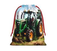 Longzehao Company Farm Tractor Print Drawstring Gift Bags For Christmas,Holiday Gift Wrapping Bag Assorted Sizes
