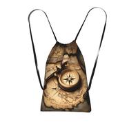 Longzehao Compass and Old World Map Print Drawstring Backpack,String Backpack Storage bag for Gym Traveling Sport Beach Swim