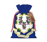 Longzehao Connecticut State Flag Print Christmas Drawstring Gift Bags,Gift Wrapping Bag for Xmas Holiday Birthday Party