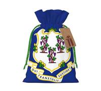 Longzehao Connecticut State Flag Print Christmas Drawstring Gift Bags,Gift Wrapping Bag for Xmas Holiday Birthday Party