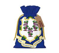 Longzehao Connecticut State Flag Print Christmas Drawstring Gift Bags,Gift Wrapping Bag for Xmas Holiday Birthday Party