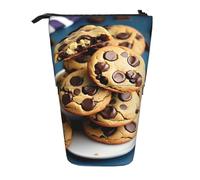 Longzehao Cookies Food Chocolate Chips Biscuits Print Telescopic Pencil Bag Pen Holder Pop Up Storage Case,Standing Portable pen Case