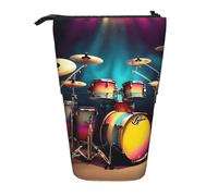 Longzehao Cool Drums Set Print Telescopic Pencil Bag Pen Holder Pop Up Storage Case,Standing Portable pen Case