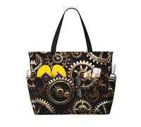 Longzehao Cool Steampunk Gears Print Large Beach Bag Women Waterproofes Foldable Zipper Totes Bag for Travel Vacation