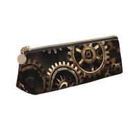 Longzehao Cool Steampunk Gears Print Leather Pencil Pouch Cosmetic Makeup Bag Pen Office Stationerys Markers Case
