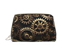Longzehao Cool Steampunk Gears Print Leather portable zipper makeup bag Cosmetic Pouch Toiletry Clutch Travel Organizer