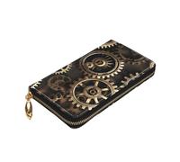 Longzehao Cool Steampunk Gears Print Premium Leather Zip Around Wallet for Men and Women Checkbook Cover RFID Blocking