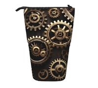Longzehao Cool Steampunk Gears Print Telescopic Pencil Bag Pen Holder Pop Up Storage Case,Standing Portable pen Case