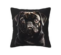 Longzehao Cute Black Pug Dog Print Decorative Throw Pillow Covers Square Sofa Cushion Cases for Couch Bed Car.