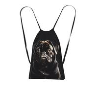 Longzehao Cute Black Pug Dog Print Drawstring Backpack,String Backpack Storage bag for Gym Traveling Sport Beach Swim
