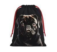 Longzehao Cute Black Pug Dog Print Drawstring Gift Bags For Christmas,Holiday Gift Wrapping Bag Assorted Sizes