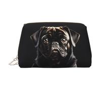Longzehao Cute Black Pug Dog Print Leather portable zipper makeup bag Cosmetic Pouch Toiletry Clutch Travel Organizer