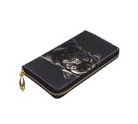 Longzehao Cute Black Pug Dog Print Premium Leather Zip Around Wallet for Men and Women Checkbook Cover RFID Blocking