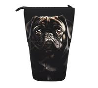 Longzehao Cute Black Pug Dog Print Telescopic Pencil Bag Pen Holder Pop Up Storage Case,Standing Portable pen Case
