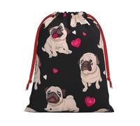 Longzehao Cute Pug Print Drawstring Gift Bags For Christmas,Holiday Gift Wrapping Bag Assorted Sizes