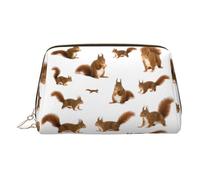 Longzehao Cute Squirrel Print Leather portable zipper makeup bag Cosmetic Pouch Toiletry Clutch Travel Organizer