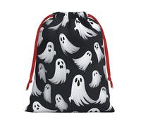 Longzehao Cute White Ghost Halloween Pattern 1 Print Drawstring Gift Bags For Christmas,Holiday Gift Wrapping Bag Assorted Sizes