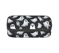 Longzehao Cute White Ghost Halloween Pattern 1 Print Pencil Case Large Capacity Storage Pouch Holder Office Organizer box Makeup Bag