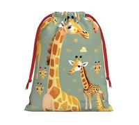 Longzehao Cute Wild Cartoon Giraffes Print Drawstring Gift Bags For Christmas,Holiday Gift Wrapping Bag Assorted Sizes