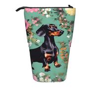 Longzehao Dachshund Florals Print Telescopic Pencil Bag Pen Holder Pop Up Storage Case,Standing Portable pen Case