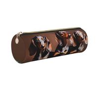 Longzehao Dachshund Weiner dog Print Leather Pen Pouch Storage case Makeup Bag Office Stationerys Markers Case.
