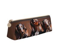 Longzehao Dachshund Weiner dog Print Leather Pencil Pouch Cosmetic Makeup Bag Pen Office Stationerys Markers Case