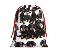 Longzehao Dachshund Weiner Pet Dog Print Drawstring Gift Bags For Christmas,Holiday Gift Wrapping Bag Assorted Sizes