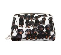 Longzehao Dachshund Weiner Pet Dog Print Leather portable zipper makeup bag Cosmetic Pouch Toiletry Clutch Travel Organizer
