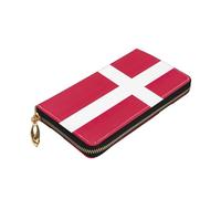Longzehao Danish flag Print Premium Leather Zip Around Wallet for Men and Women Checkbook Cover RFID Blocking