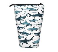 Longzehao Different Gesture Shark Pattern Telescopic Printing Pencil Case Pen Holder Pop Up Storage Case Standing Portable Pencil Case, Black, One Size, Black, One Size