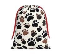 Longzehao Dog Paw Prints Print Drawstring Gift Bags For Christmas,Holiday Gift Wrapping Bag Assorted Sizes