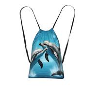 Longzehao Dolphins in Love Print Drawstring Backpack,String Backpack Storage bag for Gym Traveling Sport Beach Swim