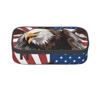 Longzehao Eagle with USA Flag Print Pencil Case Large Capacity Storage Pouch Holder Office Organizer box Makeup Bag