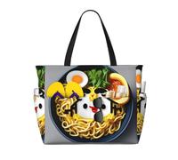 Longzehao Egg Cup Noodle Ramen Print Large Beach Bag for Women Waterproofes Sandproof Beach Tote Bags Foldable Pool Bag