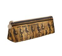 Longzehao Egypt Hieroglyphics Print Leather Pencil Pouch Cosmetic Makeup Bag Pen Office Stationerys Markers Case