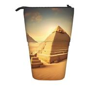 Longzehao Egyptian Pyramid in Desert Print Telescopic Pencil Bag Pen Holder Pop Up Storage Case,Standing Portable pen Case