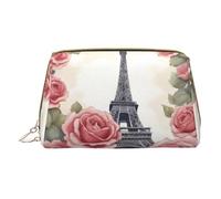 Longzehao Eiffel Tower Rose Flower Print Leather Zipper Cosmetic Pouch Cosmetic Pouch Travel Organizer Toiletry Bag,White,One Size, white( ), One Size