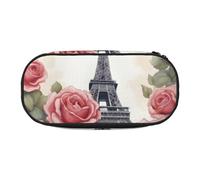 LONGZEHAO Eiffel Tower Rose Flower Print Simple rectangle Pen bag Storage case for Office supplies,cosmetics,toiletries