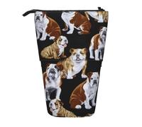 Longzehao English Bulldogs Print Telescopic Pencil Bag Pen Holder Pop Up Storage Case,Standing Portable pen Case, Black, One Size