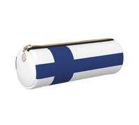 Longzehao Finnish flag Print Leather Pen Pouch Storage case Makeup Bag Office Stationerys Markers Case.