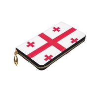 Longzehao Flag of Georgia Print Premium Leather Zip Around Wallet for Men and Women Checkbook Cover RFID Blocking