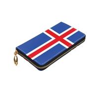 Longzehao Flag of Iceland Print Premium Leather Zip Around Wallet for Men and Women Checkbook Cover RFID Blocking