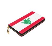 Longzehao Flag of Lebanon Print Premium Leather Zip Around Wallet for Men and Women Checkbook Cover RFID Blocking