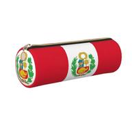 Longzehao Flag of Peru Print Leather Pen Pouch Storage case Makeup Bag Office Stationerys Markers Case.